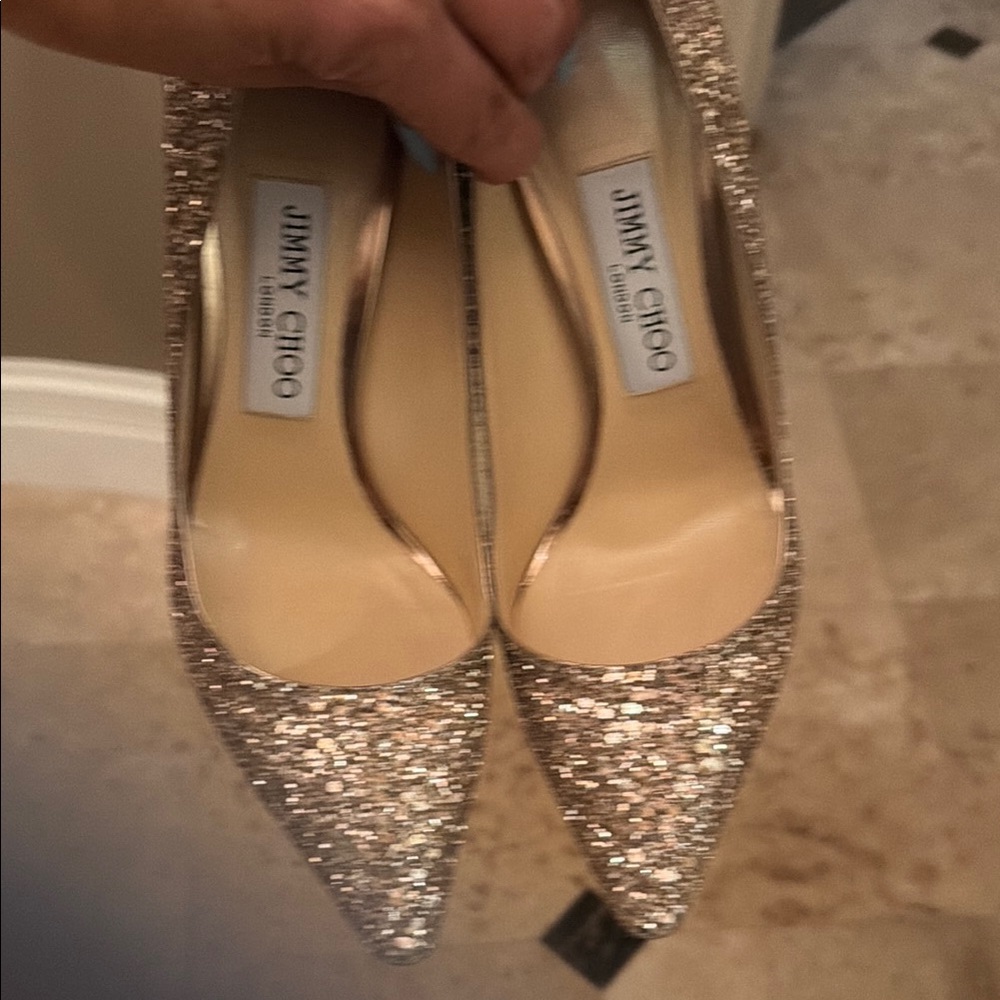 Jimmy Choo Women's Glitter Pointed-Toe Pumps in Rose Gold
